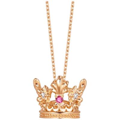 周生生18k玫瑰金皇冠红宝石项链