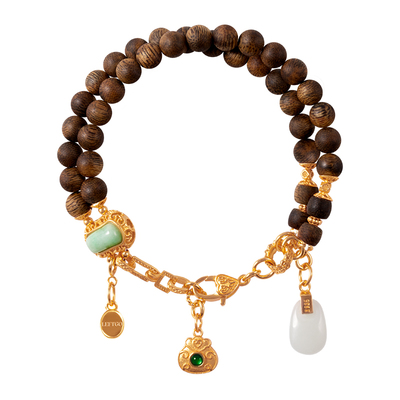 天然沉香南红手链女银镀金手串