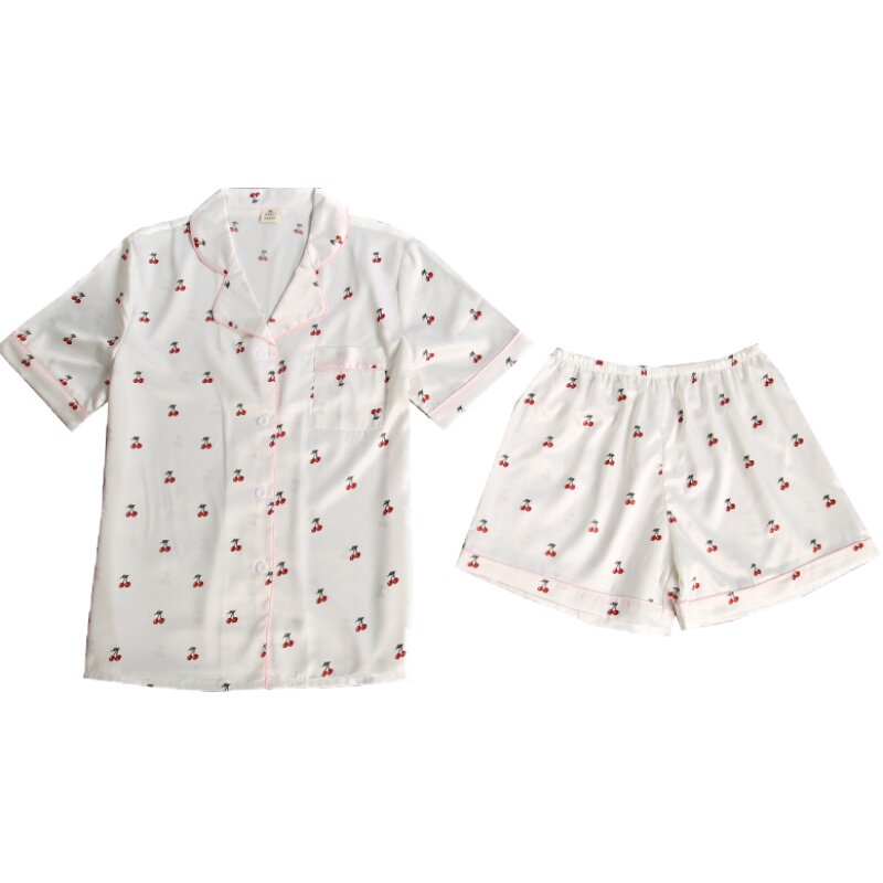 女夏四件套装日系樱桃吊带家居服
