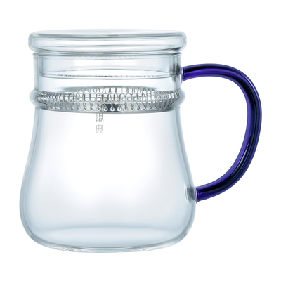 创典耐热玻璃过滤花茶杯带盖蓝把