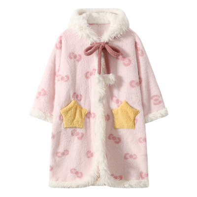 女童睡袍女大童冬款加绒加厚浴袍