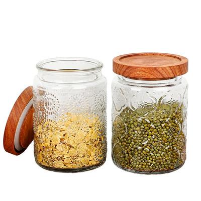 玻璃密封罐海棠花储物罐浮雕罐子