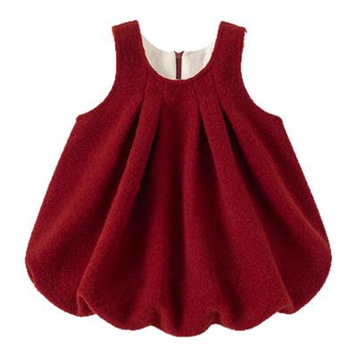 贝贝城无袖纯色花苞连衣裙