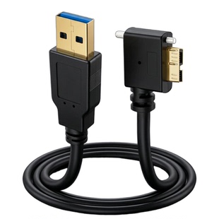 USB3.0转Micro-B镀金弯头工业相机联机高速数据线5Gbps适用AI视觉系统海康威视IDS巴斯勒JAL大恒带螺丝可固定