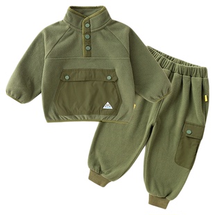 宝宝春季户外套装儿童摇粒绒卫衣男童秋冬休闲裤女童童装两件套潮