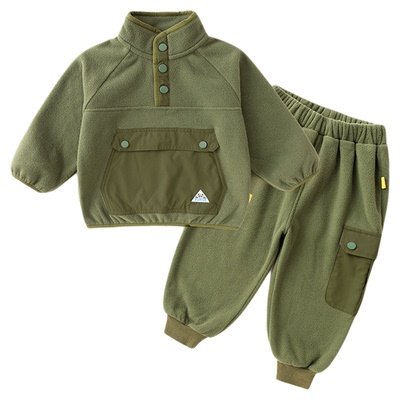 宝宝春季户外套装儿童摇粒绒卫衣男童秋冬休闲裤女童童装两件套潮