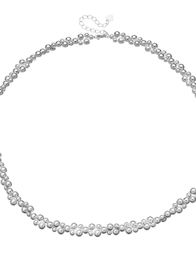 AHCHOO 时髦精B备 静奢风手工编织S925纯银串珠项链小圆珠锁骨链