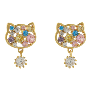 彩色锆石猫咪耳环女稀奇古怪的耳钉2026新款爆款耳饰小众独特秋冬