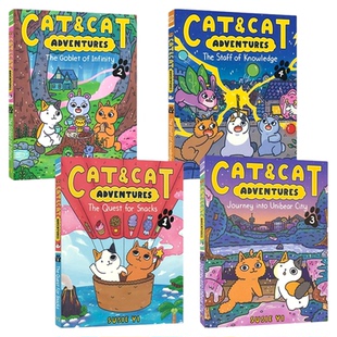 英文原版 Cat & Cat Adventures 1-4 The Quest for Snacks The Goblet of Infinity 猫咪冒险记 4册 魔法冒险 桥梁书 英语漫画书