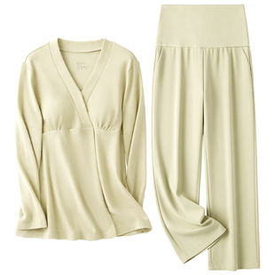 月子服纯棉吸汗秋冬孕妇睡衣产妇喂奶哺乳衣带胸垫母婴居家服套装