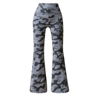 八分迷彩双口袋微喇鲨鱼裤女高腰外穿春夏薄款大码收腹健身瑜伽裤