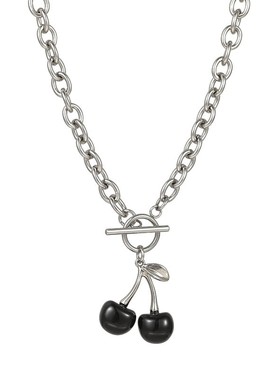 黑色樱桃锁骨链钛钢项链女