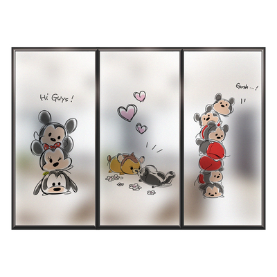 卧室窗户磨砂玻璃贴膜浴室防隐私透光不透明窗户贴纸卡通鼠年加厚