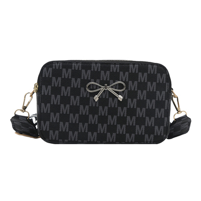 时尚复古印花蝴蝶结宽肩带相机包