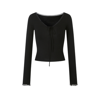 paosweet芭蕾风纯欲蕾丝长袖T