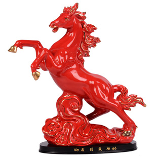 大号红色陶瓷马摆件十二生肖家居风水客厅摆设招财瓷器工艺品礼品