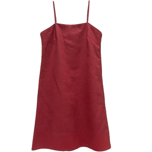 reformation同款格子亚麻吊带连衣裙极简a字露背绑带遮肚子短裙