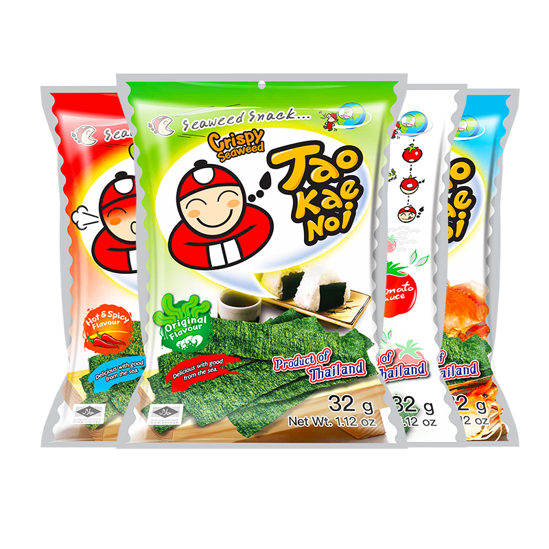 TaoKaeNoi老板仔旗舰店海苔片泰国进口网红紫菜零食袋装32G*6包