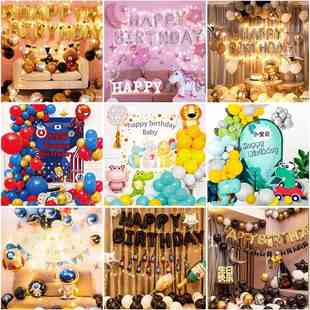 批发 儿童生日快乐场景布置气球网红生日气球套装 生日装 饰气球套装