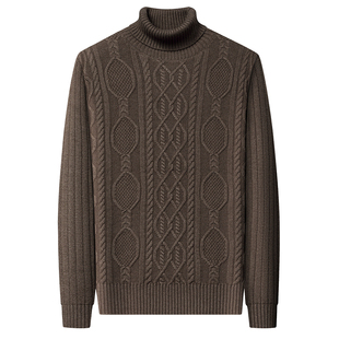 鄂尔多斯市特厚款男士纯色山羊绒高领毛衣冬季保暖针织打底羊毛衫