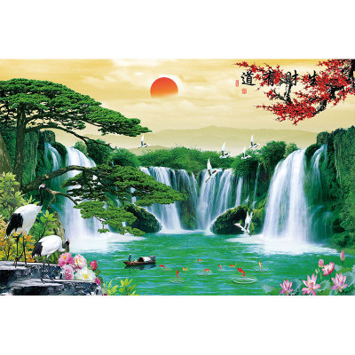 佳木美客厅山水画自粘墙贴装饰画
