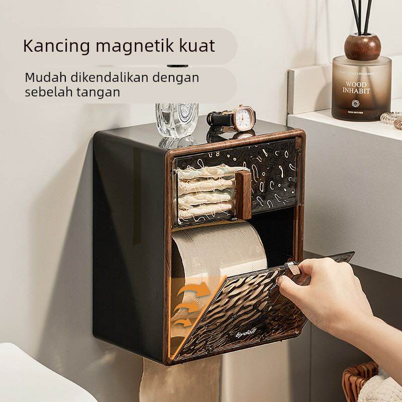 中古风卫生间厕纸盒厕所纸巾盒壁挂式卫生巾卷纸架防水置物收纳盒