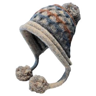 费尔岛复古红色毛球针织帽女冬季加厚防寒保暖护耳帽显脸小套头帽