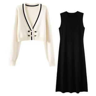 OSA欧莎新中式国风连衣裙套装针织开衫两件套女士冬季2025年新款