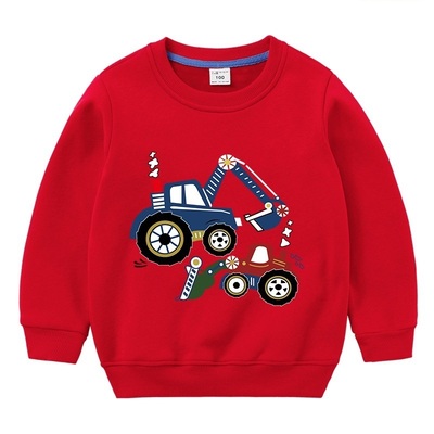 巴拉拉布比加绒红色卫衣挖掘机