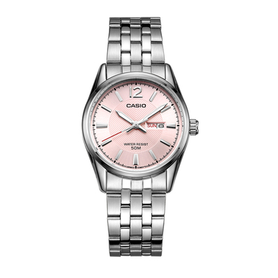 卡西欧简约风时尚石英手表女粉色