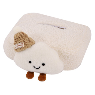 车载纸巾盒卡通羊羔绒可爱公仔收纳汽车扶手箱中控台装饰抽纸盒女