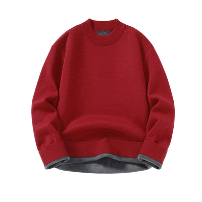 真维斯本命年红色加绒毛衣男冬季