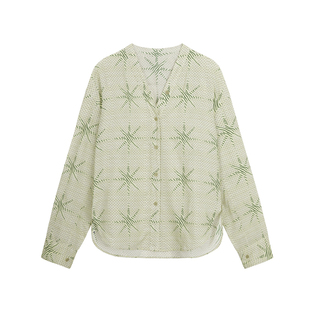 【八芒星系列】JNBY/江南布衣春秋季衬衫含桑蚕丝宽松V领复古开衫