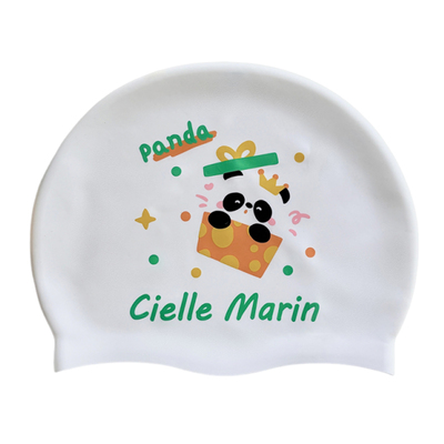 ciellemarin硅胶防水熊猫成人儿童游泳帽大号护耳泳帽加大版泳帽