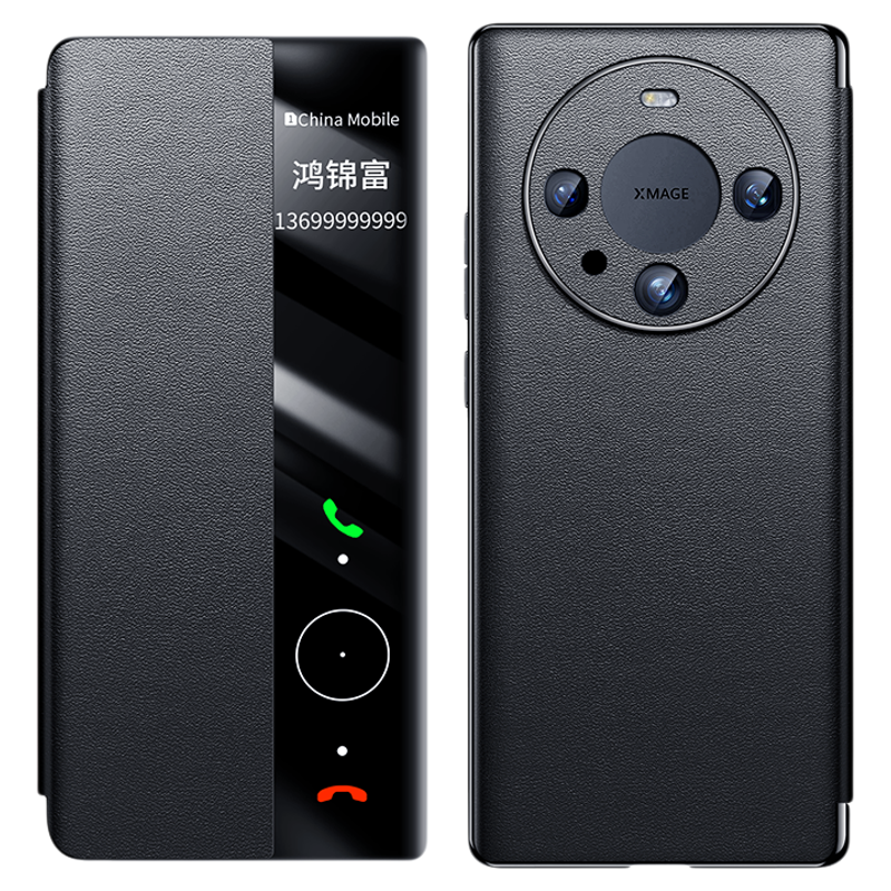 [顺丰现货]适用华为Mate60pro手机壳新款真皮翻盖Mate60磁吸智能视窗保护套mate60pro+镜头全包防摔牛皮商务