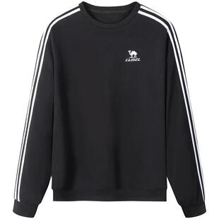 骆驼1930圆领卫衣长袖t恤男女情侣春季休闲宽松条纹黑色套头上衣