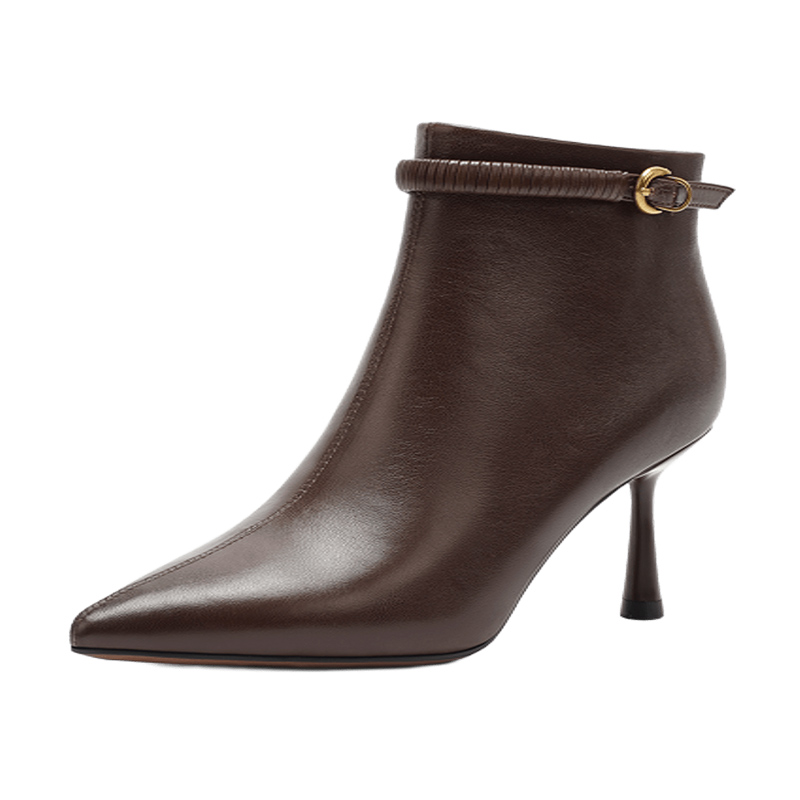 哈森/HARSON【黑金定律】25秋冬新款真皮气质尖头高跟时装短靴女