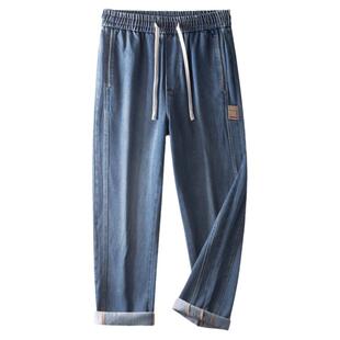 大牛传说港风美式高街感松紧腰直筒宽松大码垂坠感阔腿牛仔裤5653