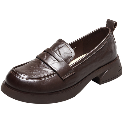 意尔康真皮乐福鞋女2025新秋新款厚底懒人一脚蹬学院风jk制服鞋