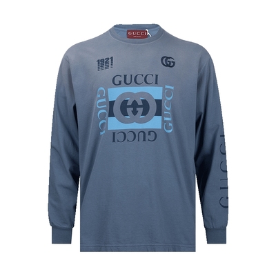 古驰男士字母全棉圆领长袖T恤