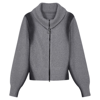 La pargay纳帕佳双拉链长袖立领收腰针织衫2026春季新款保暖上衣