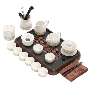 整套功夫德化白瓷茶具套装家用功夫泡茶壶盖碗中式喝茶杯礼品定制