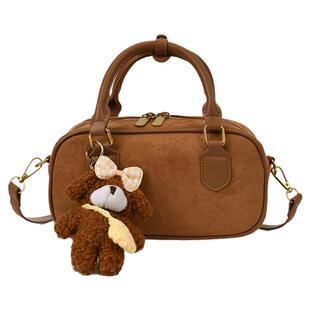 秋冬季小众复古包包女2025新款休闲百搭斜挎包麂皮绒手提保龄球包