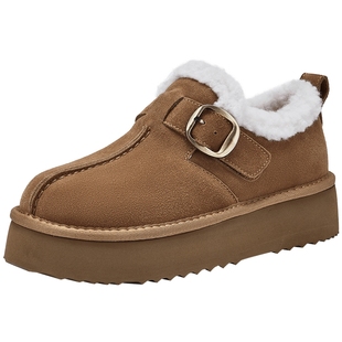 热风厚底雪地靴2025年冬季新款休闲棉鞋复古加绒勃肯鞋增高女鞋子