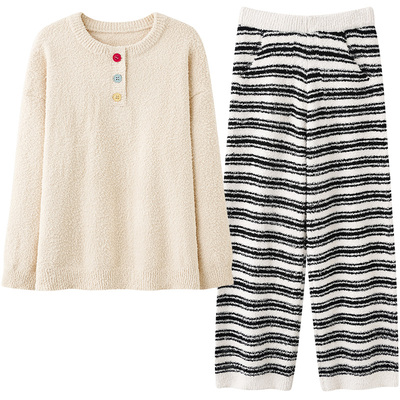 闺蜜装睡衣女秋冬半边绒休闲长裙