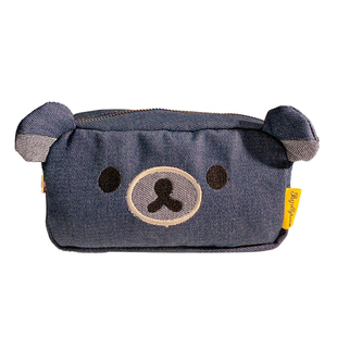 可爱轻松熊牛仔帆布笔袋高颜值ins风女学生大容量文具铅笔盒初中