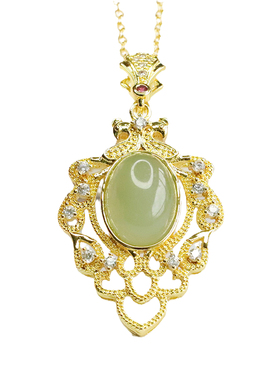 天然和田玉晴水吊坠金枝玉叶叶子玉石挂件项链女士气质简约饰品