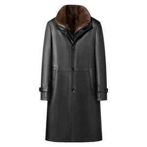 海宁中老年皮毛一体真皮皮衣男加绒加厚爸爸装皮夹克冬季皮草外套