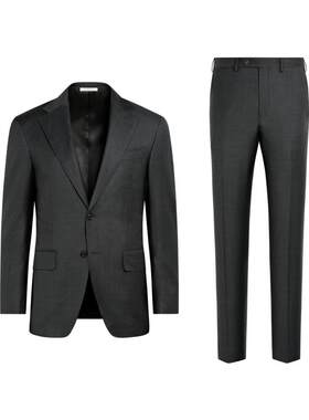 SUITSUPPLY深灰色S130支羊毛犬牙格纹男士西装套装