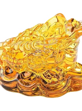 黄水晶招财三足金蟾琉璃摆件